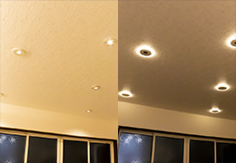 ツイン配光のダウンライトで、いつものリビングが全く違う雰囲気に…既設ダウンライトとの取り替えも可能です。